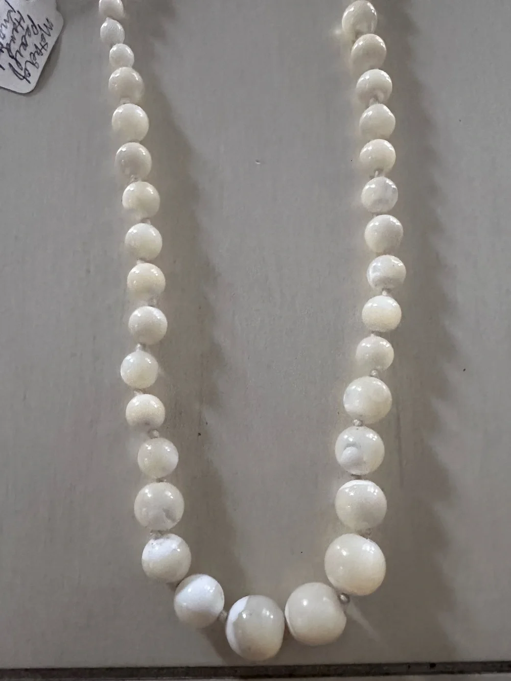 Vintage Hand Knotted Mother of Pearl Beaded Necklace Ornate Clasp